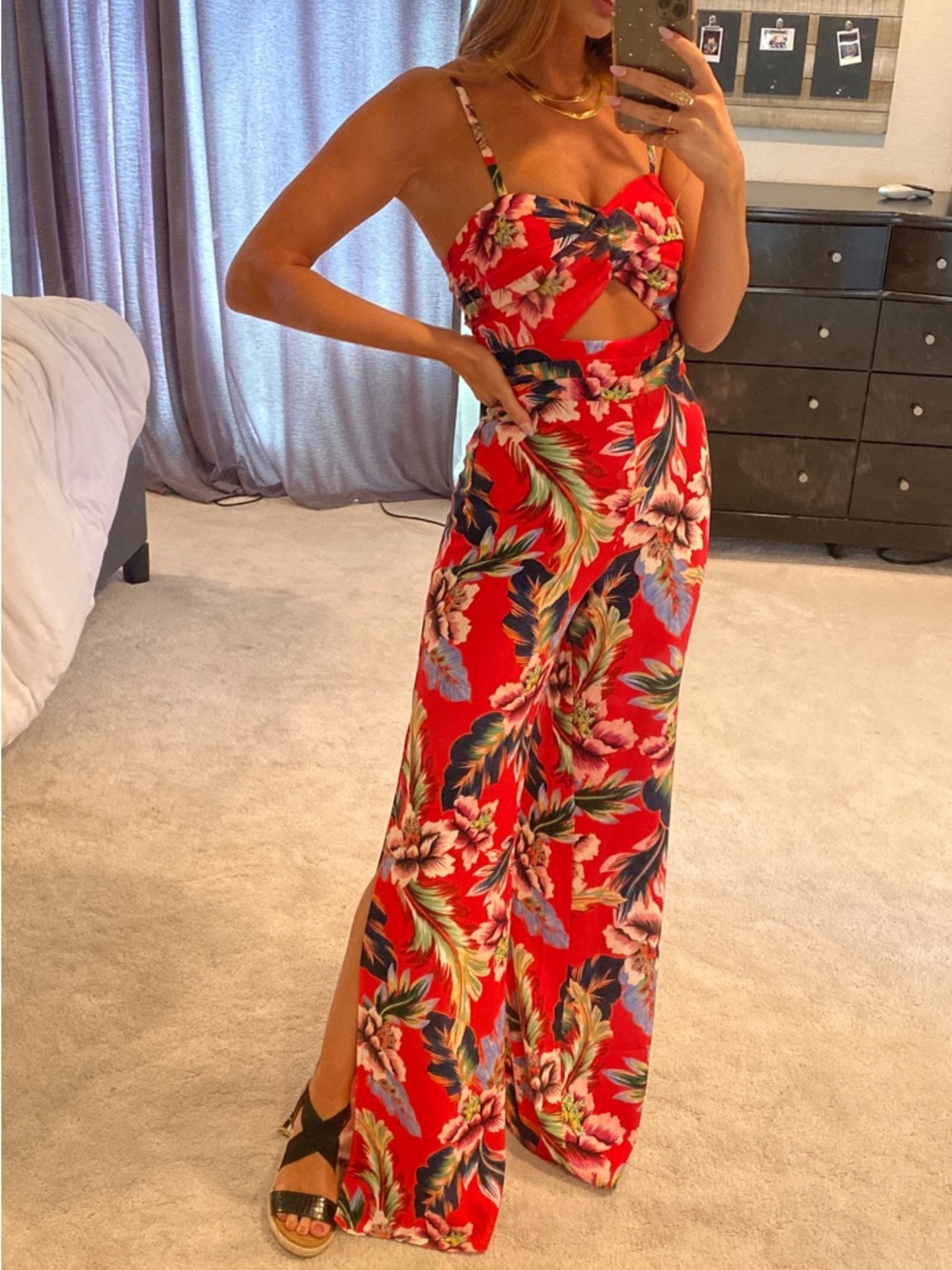 NBD Bright Red Strapless Dress with Gold Zipper